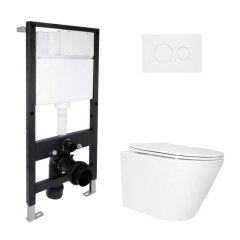 Готовое решение Qtap для ванной комнаты: подвесной унитаз Swan Ultra Quiet 520x360x320 + комплект инсталляции Standard (круглая кнопка White) купить в САНН Одесса