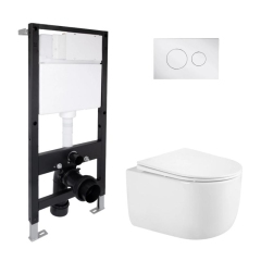 Готовое решение Qtap для ванной комнаты: подвесной унитаз Taurus Ultra Quiet 485x360x350 + комплект инсталляции Standard (круглая кнопка Chrome) купить в САНН Одесса