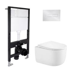 Готовое решение Qtap для ванной комнаты: подвесной унитаз Taurus Ultra Quiet 485x360x350 + комплект инсталляции Standard (линейная кнопка Chrome) купить в САНН Одесса