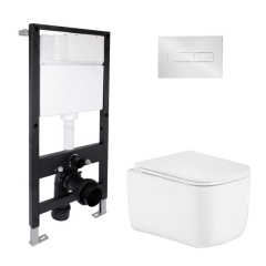 Готовое решение Qtap для ванной комнаты: подвесной унитаз Gemini Ultra Quiet 485x340x350 + комплект инсталляции Standard (линейная кнопка Chrome) купить в САНН Одесса