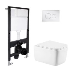 Готовое решение Qtap для ванной комнаты: подвесной унитаз Gemini Ultra Quiet 520x360x350 + комплект инсталляции Standard (круглая кнопка Chrome) купить в САНН Одесса