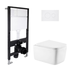 Готовое решение Qtap для ванной комнаты: подвесной унитаз Gemini Ultra Quiet 520x360x350 + комплект инсталляции Standard (круглая кнопка White) купить в САНН Одесса