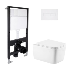 Готовое решение Qtap для ванной комнаты: подвесной унитаз Gemini Ultra Quiet 520x360x350 + комплект инсталляции Standard (линейная кнопка White) купить в САНН Одесса