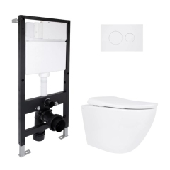 Готовое решение Qtap для ванной комнаты: подвесной унитаз Robin ML Ultra Quiet 520x365x365 + комплект инсталляции Standard (круглая кнопка White) купить в САНН Одесса