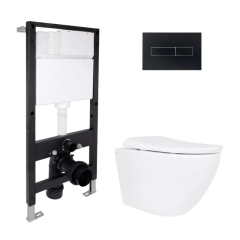 Готовое решение Qtap для ванной комнаты: подвесной унитаз Robin ML Ultra Quiet 520x365x365 + комплект инсталляции Standard (линейная кнопка Black) купить в САНН Одесса