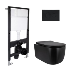 Готовое решение Qtap для ванной комнаты: подвесной унитаз Taurus Ultra Quiet 515x360x350 + комплект инсталляции Standard (круглая кнопка Black) купить в САНН Одесса
