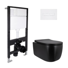 Готовое решение Qtap для ванной комнаты: подвесной унитаз Taurus Ultra Quiet 515x360x350 + комплект инсталляции Standard (линейная кнопка White) купить в САНН Одесса