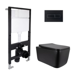 Готовое решение Qtap для ванной комнаты: подвесной унитаз Gemini Ultra Quiet 520x360x350 + комплект инсталляции Standard (линейная кнопка Black) купить в САНН Одесса