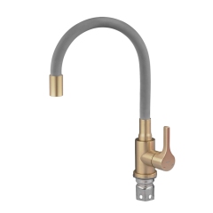 Смеситель для кухни ZERIX REX-011 BRUSHED GOLD REFL.GREY из нерж. стали (Цвет матовое золото+силиконовый излив серый) (ZX6133) купить в САНН Одесса