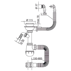 Сифон для кухни MIXXUS SK-07-B 3 1/2"x40 с нержавеющей сеткой, отводом для стиральной машины, гибким круглым переливом (MI8199) купить в САНН Одесса