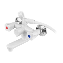 Смеситель для ванны PLAMIX OMEGA-142 EURO SET WHITE (со шлангом, лейкой и кронштейном) (Цвет белый) (MX9699) купить в САНН Одесса