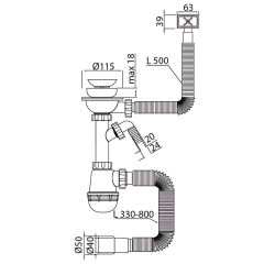 Сифон для кухни MIXXUS SK-02-B 3 1/2"x40 с нержавеющей сеткой, отводом для стиральной машины, гибким прямоугольным переливом (MI8195) купить в САНН Одесса