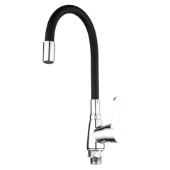 Смеситель для кухни MIXXUS ELVIS 014 NUT REFL.BLACK с гибким изливом (без подводки) (Цвет хром+излив черный) (MI6305) купить в САНН Одесса