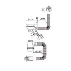 Сифон для кухни MIXXUS SK-05-BL 3 1/2"x40 с пластиковой черной сеткой, отводом для стиральной машины, гибким прямоугольным переливом (MI8192) купить в САНН Одесса