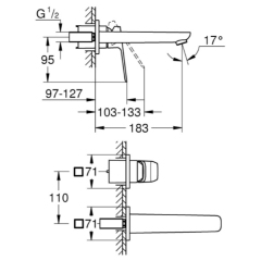 Смеситель для раковины на 2 отверстия Grohe Cubeo M-размера (1017882430) купить в САНН Одесса