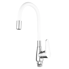 Смеситель для кухни MIXXUS ELVIS 014 NUT REFL.WHITE с гибким изливом (без подводки) (Цвет хром+излив белый) (MI6309) купить в САНН Одесса