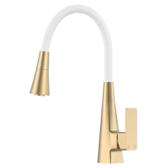 Смеситель для кухни MIXXUS ETNA 014-T NUT BRUSHED GOLD REFL.WHITE (Цвет матовое золото+силиконовый излив белый) (MI8423) купить в САНН Одесса