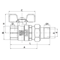 Кран із американкою прямий Roho R105-050 - 1/2" (RO0086) купити в САНН Одеса
