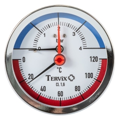 357816 термоманометр Tervix Pro Line 80/0-4 бар, 0-120 С аксіальний, з монтажним клапаном 1/2" купить в САНН Одесса