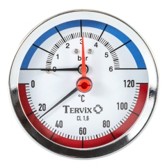 357817 термоманометр Tervix Pro Line 80/0-6 бар, 0-120 С аксіальний, з монтажним клапаном 1/2" купить в САНН Одесса