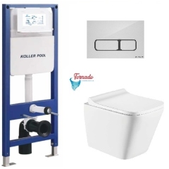 Инсталляция KollerPool AQUA LINE + EDGE White панель смыва + подвесной унитаз TREND з сидінням Soft-close ( змив Tornado 3,0 ) купить в САНН Одесса