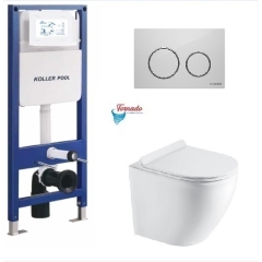Инсталляция KollerPool AQUA LINE + TWIST White панель смыва + подвесной унитаз ROUND Smart з сидінням Soft-close ( змив Tornado 3,0 ) купить в САНН Одесса