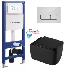 Инсталляция KollerPool AQUA LINE + EDGE White панель смыва + подвесной унитаз KVADRO START Black matt з сидінням Soft-close ( змив Tornado ) купить в САНН Одесса