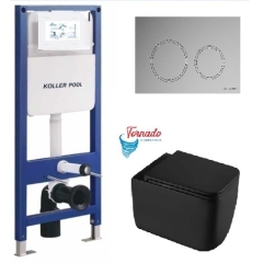 Инсталляция KollerPool AQUA LINE + TWIST Chrome панель смыва + подвесной унитаз KVADRO START Black matt з сидінням Soft-close ( змив Tornado ) купить в САНН Одесса