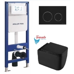 Инсталляция KollerPool AQUA LINE + TWIST Black панель смыва + подвесной унитаз KVADRO START Black matt з сидінням Soft-close ( змив Tornado ) купить в САНН Одесса