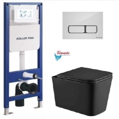 Инсталляция KollerPool AQUA LINE + EDGE White панель смыва + подвесной унитаз KVADRO Black matt з сидінням Soft-close ( змив Tornado ) купить в САНН Одесса