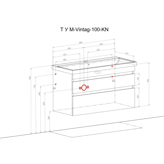 Тумба Вінтаж консольная 100 см з умивальником Frame (Аліканте), изображение 7