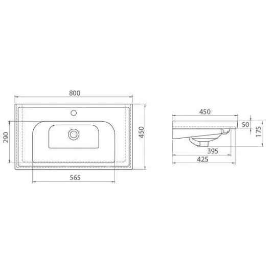 Тумба Альфа консольна 80 см з умивальником Frame, изображение 10