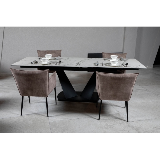 Стіл ЛУАРА 140(200)*80*76 Laminam Invisible white (5mm), изображение 2