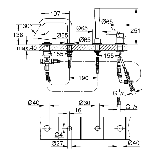 Змішувач на борт ванни на 4 отвори Grohe Essence New (19578001), изображение 3