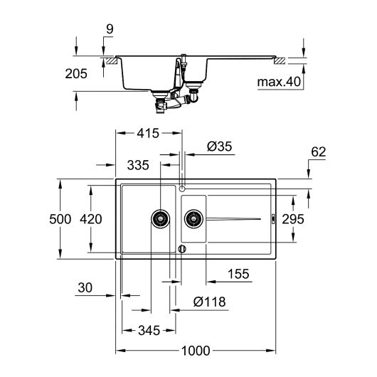 Композитна мийка для кухні Grohe K400 (31642AT0), изображение 3