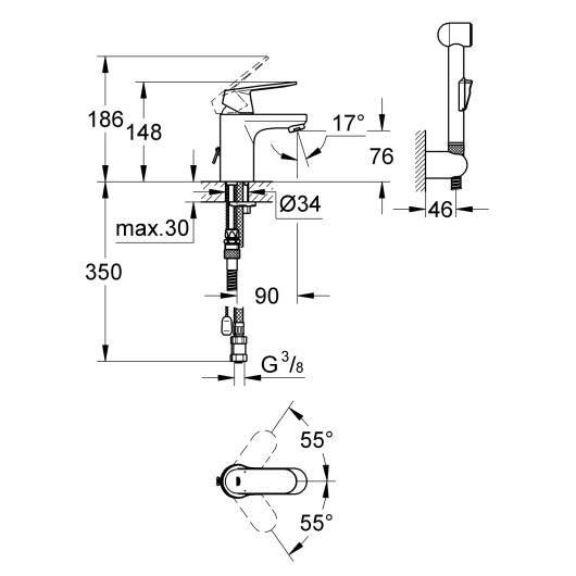Смеситель для раковины GROHE EUROSMART COSMOPOLITAN S-размера (23125000), изображение 2