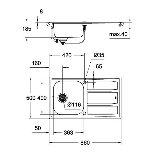 Кухонна мийка Grohe EX-2 Sink K401 (31566SD0), изображение 7
