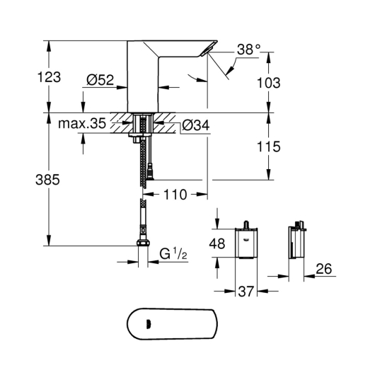 Змішувач для раковини з сенсорним керуванням Grohe Bau Cosmo E (36452000), изображение 2