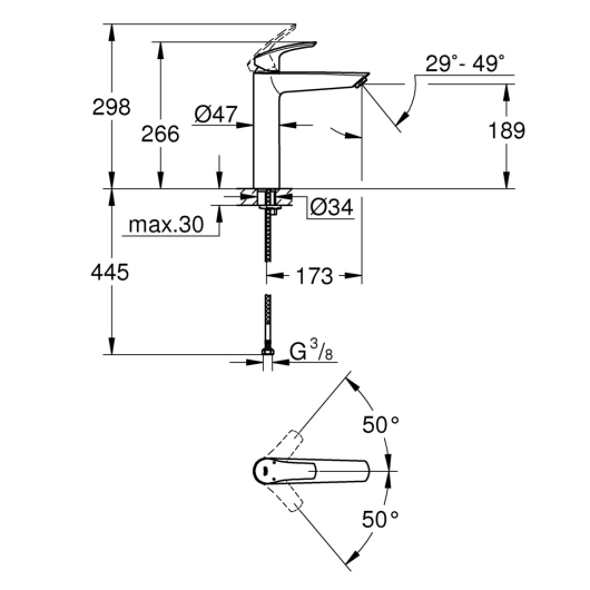 Смеситель для раковины GROHE EUROSMART NEW на столешницу XL-размера (23971003), изображение 3