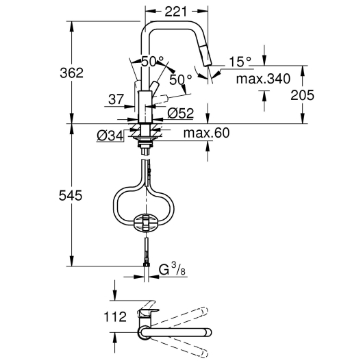 Змішувач одноважільний для раковини Grohe Eurosmart (30619000), изображение 4