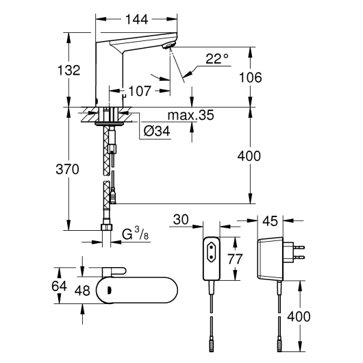 Змішувач для раковини з сенсорним керуванням Grohe Eurosmart CE (36325001), изображение 3