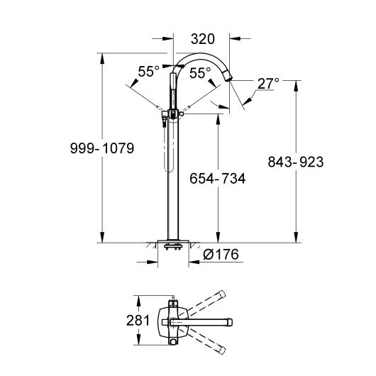 Підлоговий змішувач для ванни Grohe Grandera (23318000), изображение 3