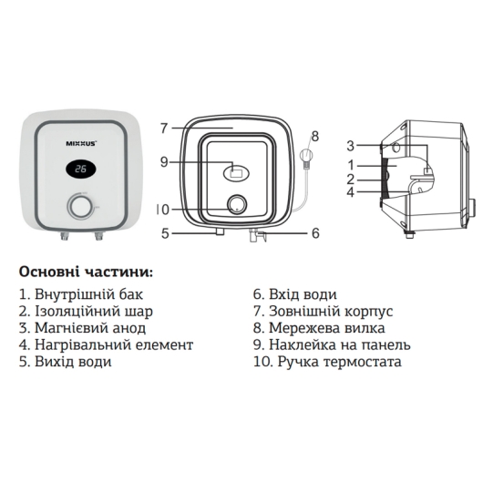 Водонагрівач "Над мийкою" Mixxus EWH-0506 Small Over накопич. 6 л, мокр.тен 1,5 kW (WH0020), изображение 2