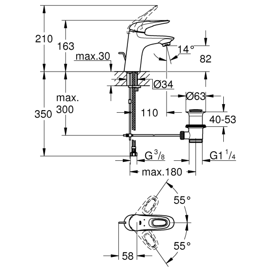 Змішувач для раковини S-розміру Grohe Eurostyle (33558003), изображение 7