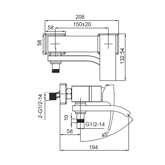 Змішувач для ванни з коротким виливом Koer KB-41007-05 (Колір чорний) (KR3455), изображение 2