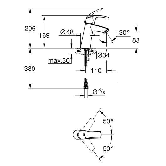 Набір зміш. для ванни 3в1 з New Tempesta 100 Grohe Eurosmart 123246MOL (123246MOL), изображение 7