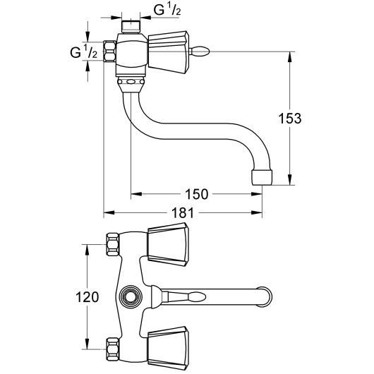Змішувач для ванни з довгим виливом Grohe Costa trend (26013000), изображение 2