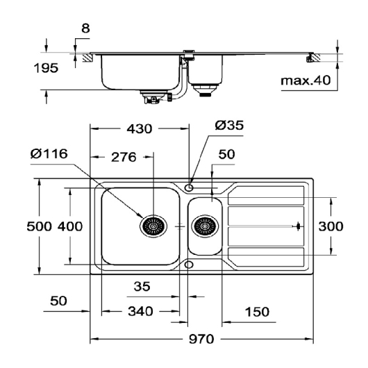 Кухонна мийка K500 Grohe EX-2 Sink (31572SD0), изображение 2