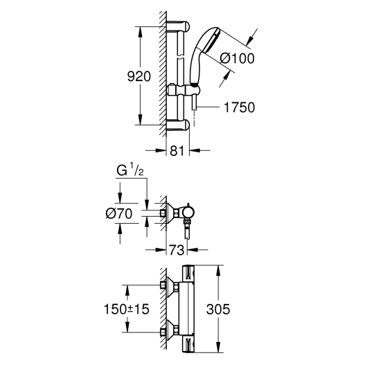 Термостат для душу із душовим гарнітуром Grohe Grohtherm 800 (34566001), изображение 2