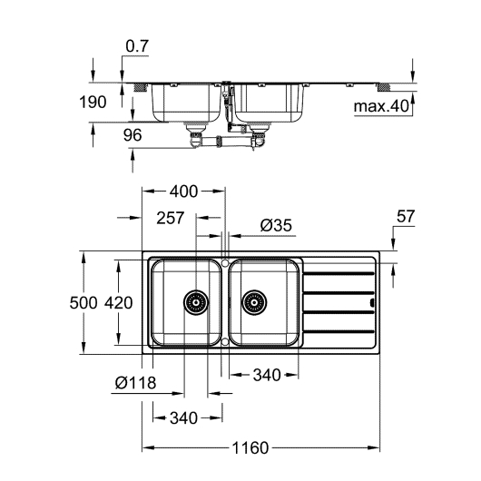 Мийка для кухні із нержавіючої сталі Grohe K500 (31588SD1), изображение 3